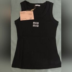 Black Miu Miu Tank Top with White Logo